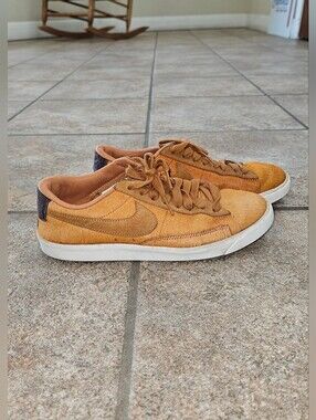 Nike Blazer Low-Top Sneakers in Tan Fur with White Bottoms Accent